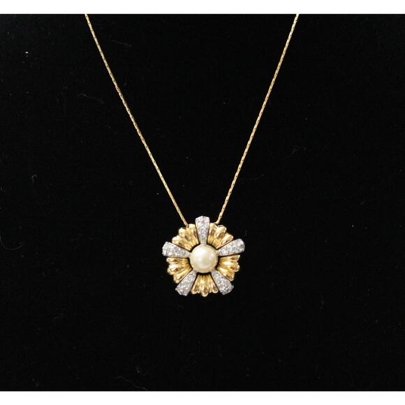 Beautiful Vintage Gold, Rhinestone, and Glass Pearl 16 Inch Necklace N60 - Picture 1 of 3